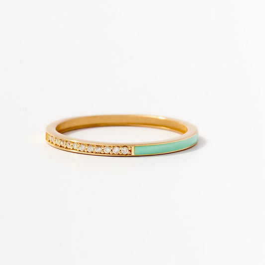 Diamond Enamel Eternity Ring in 14K Solid Gold