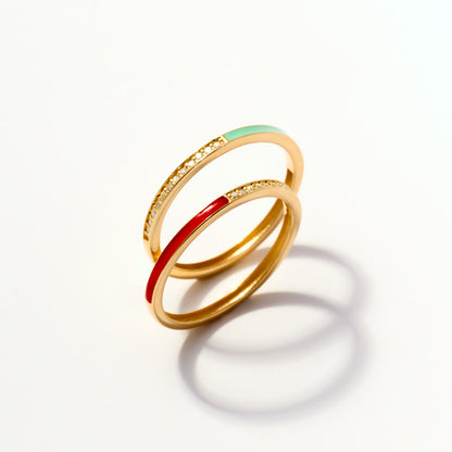 Diamond Enamel Eternity Ring in 14K Solid Gold