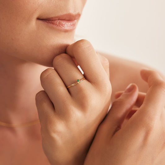 Emerald Solitaire Wishbone Ring