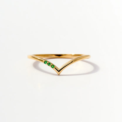 Emerald Chevron Ring in 14K Solid Gold