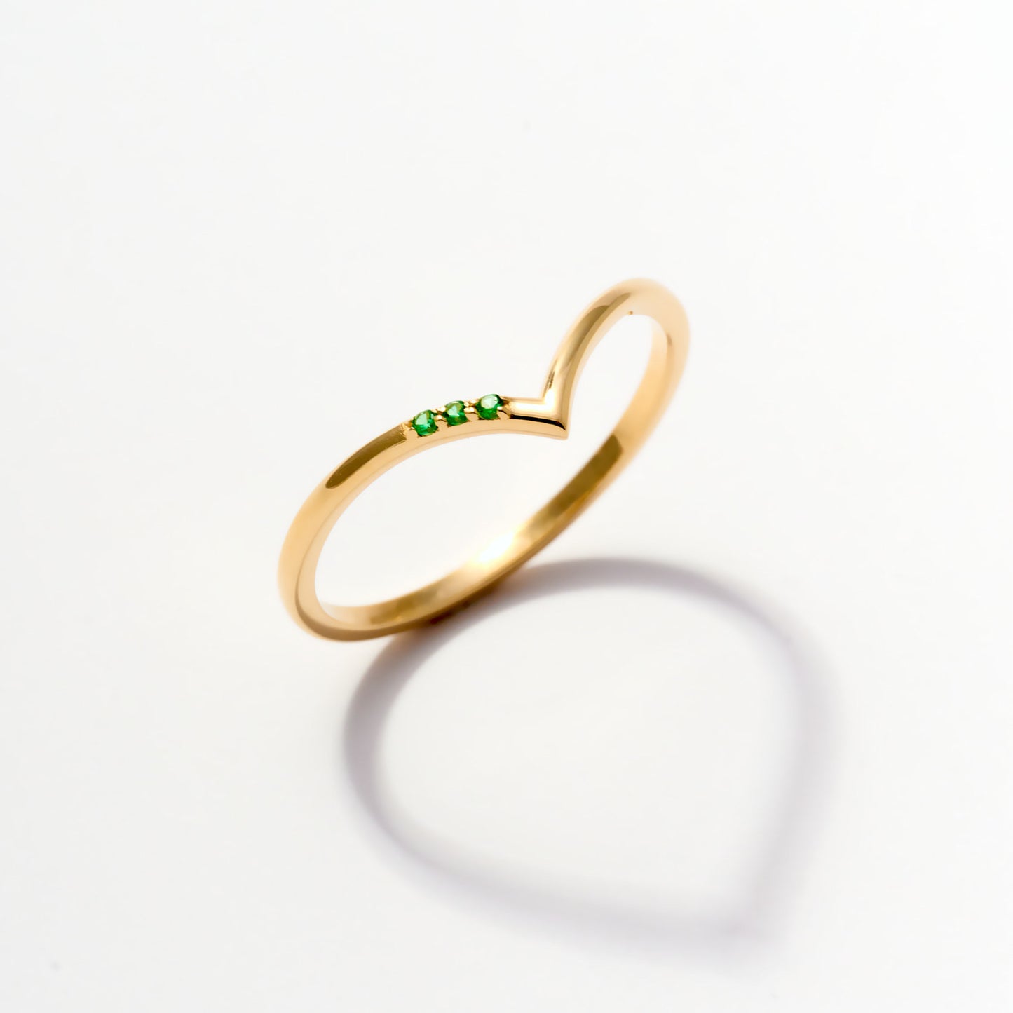 Emerald Chevron Ring in 14K Solid Gold