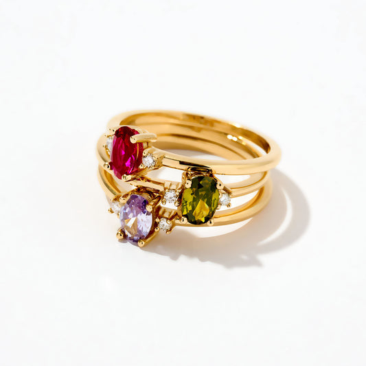 Oval Birthstone Ring in 14K Solid Gold