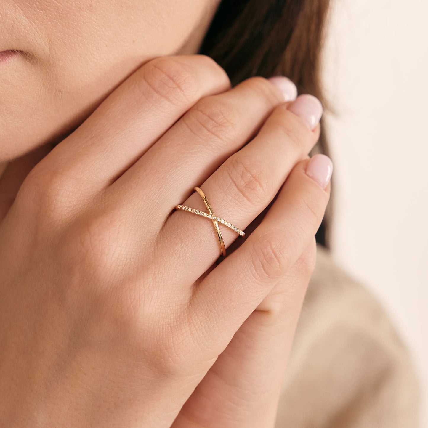 Diamond Criss Cross Ring in 14K Solid Gold