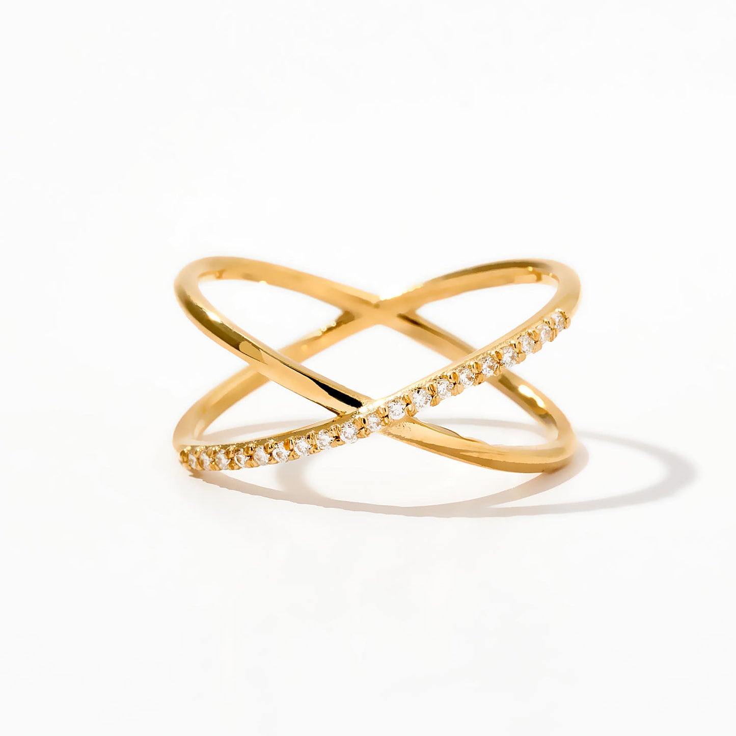 Diamond Criss Cross Ring in 14K Solid Gold