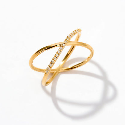 Diamond Criss Cross Ring in 14K Solid Gold