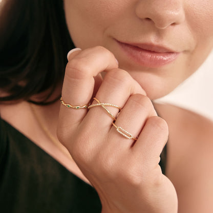 Diamond Criss Cross Ring in 14K Solid Gold