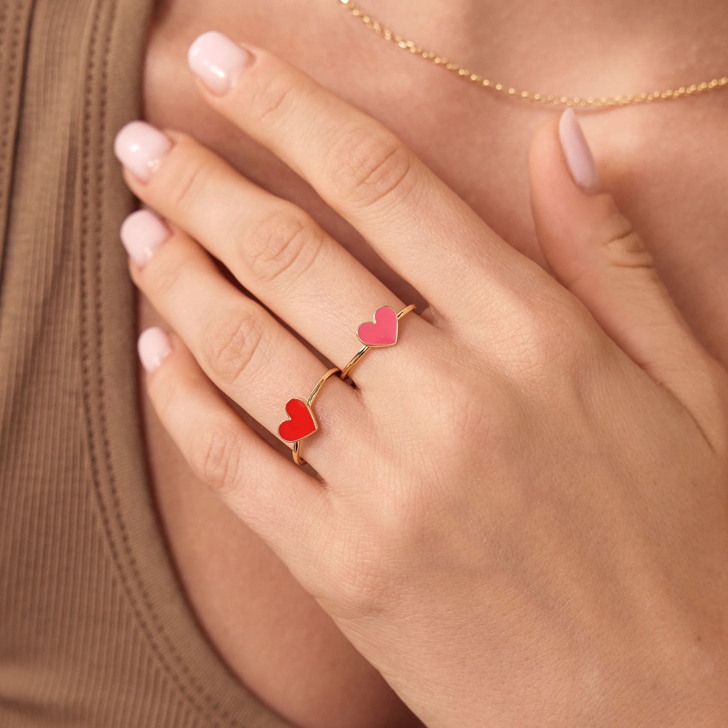 Enamel Heart Ring in 14K Solid Gold