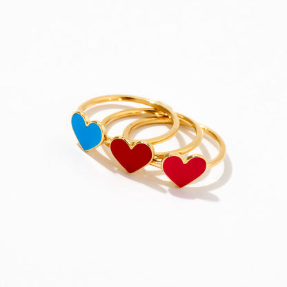 Enamel Heart Ring in 14K Solid Gold