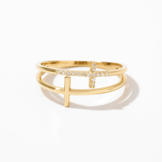 Diamond Sideways Cross Ring in 14k Solid Gold