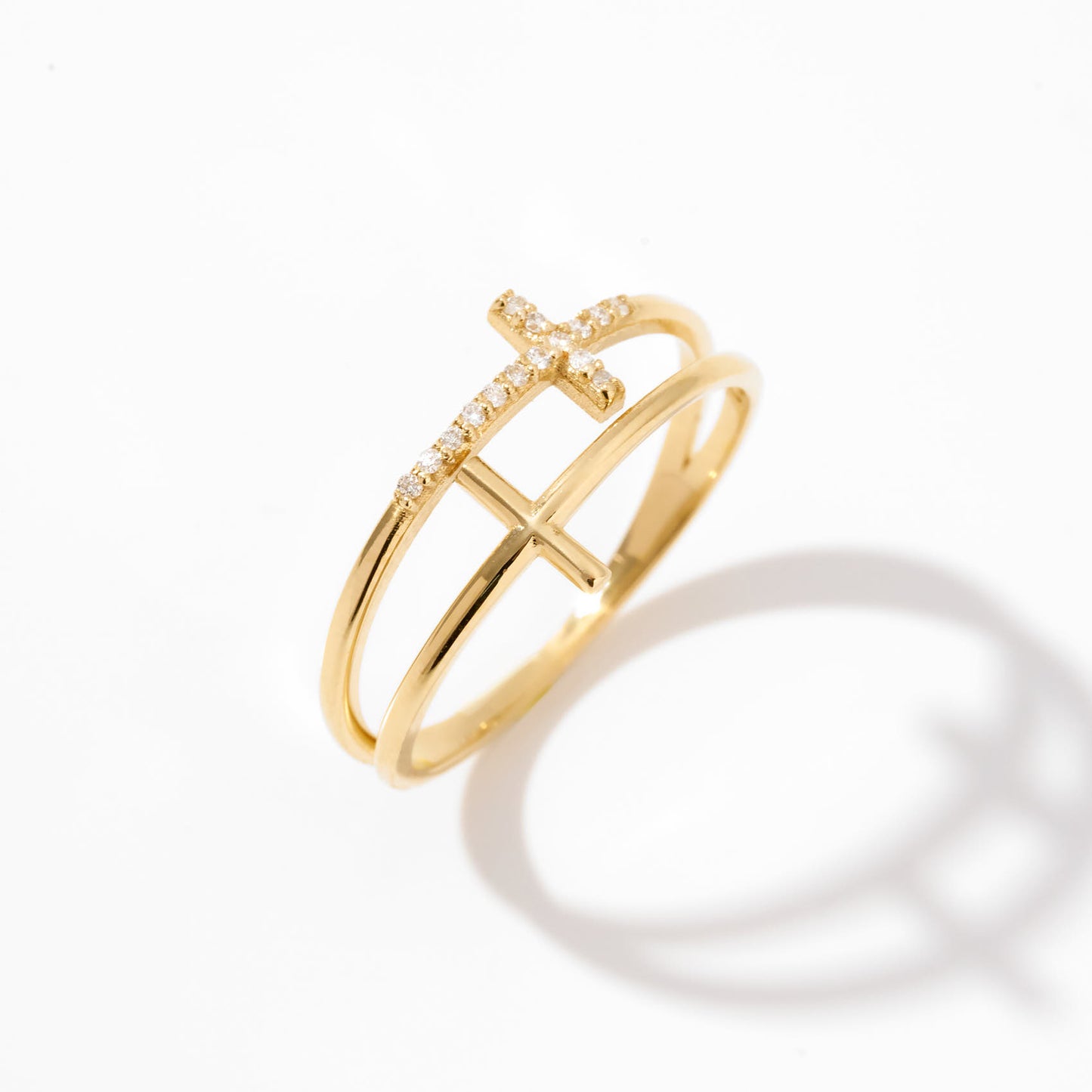 Diamond Sideways Cross Ring in 14k Solid Gold