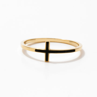 Sideway Cross Enamel Ring in 14k Solid Gold