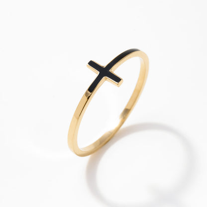 Sideway Cross Enamel Ring in 14k Solid Gold