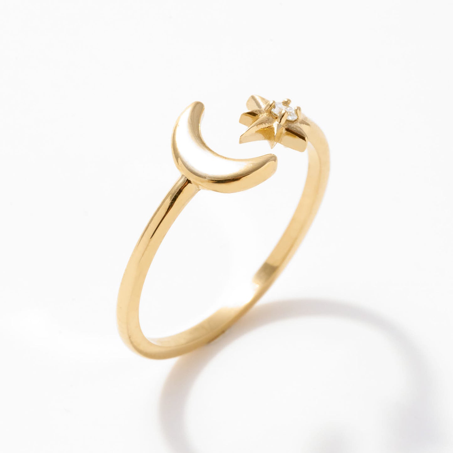 Moon & Star Birthstone Ring in 14k Solid Gold