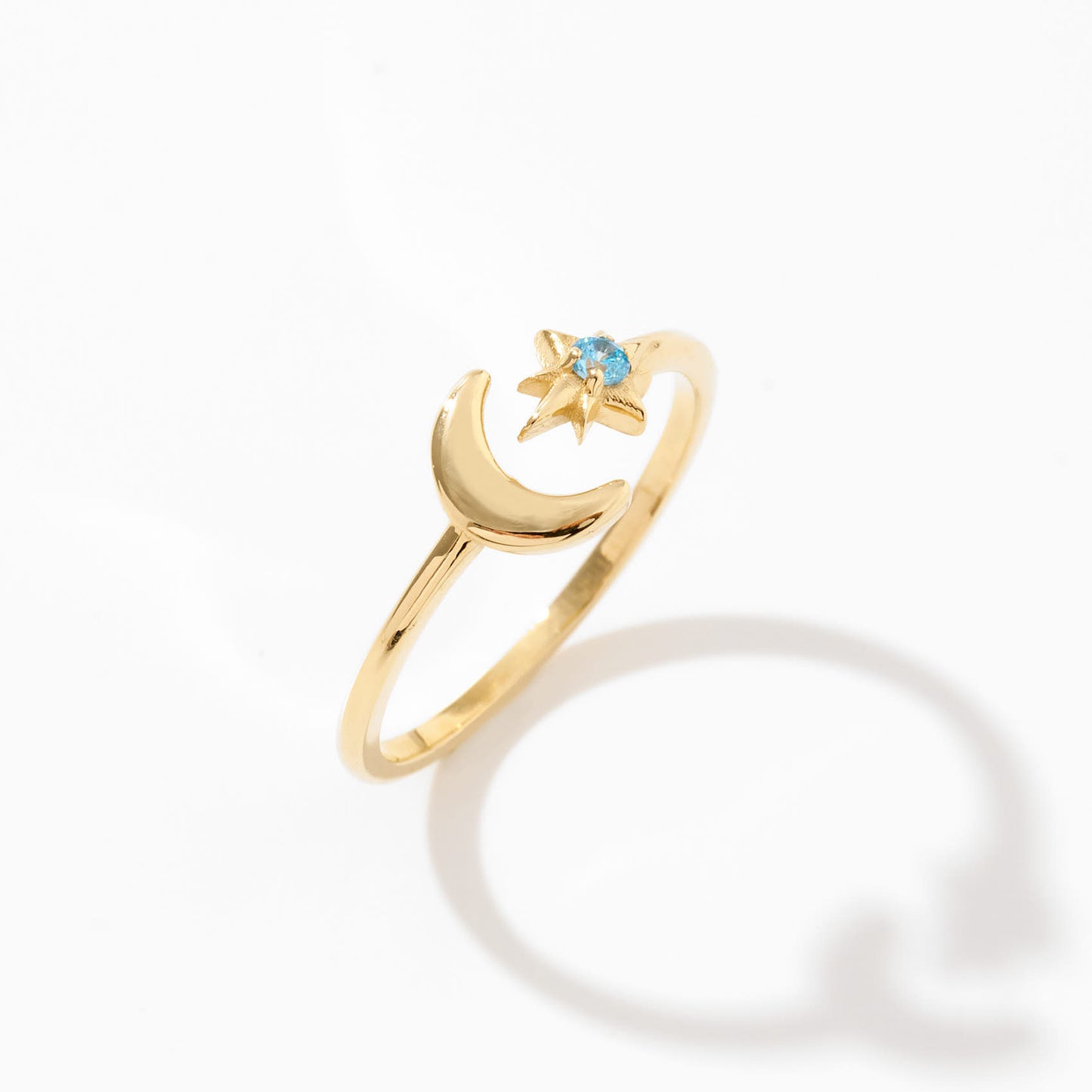 Moon & Star Birthstone Ring in 14k Solid Gold