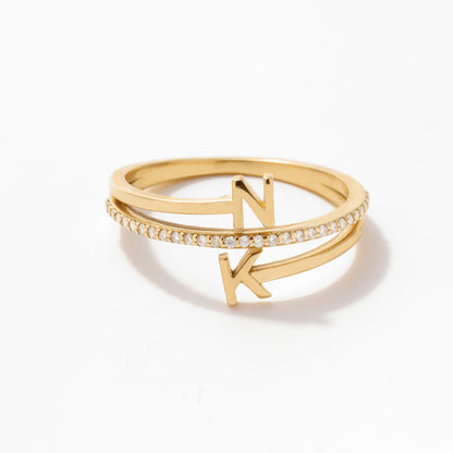 Diamond Double Initial Ring in 14k Solid Gold