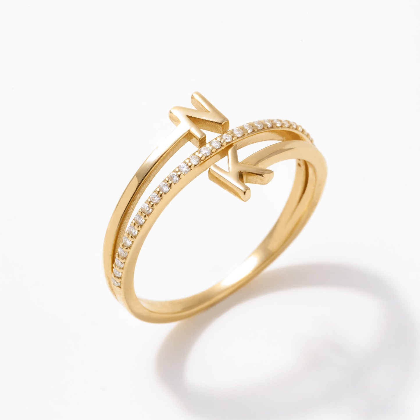 Diamond Double Initial Ring in 14k Solid Gold