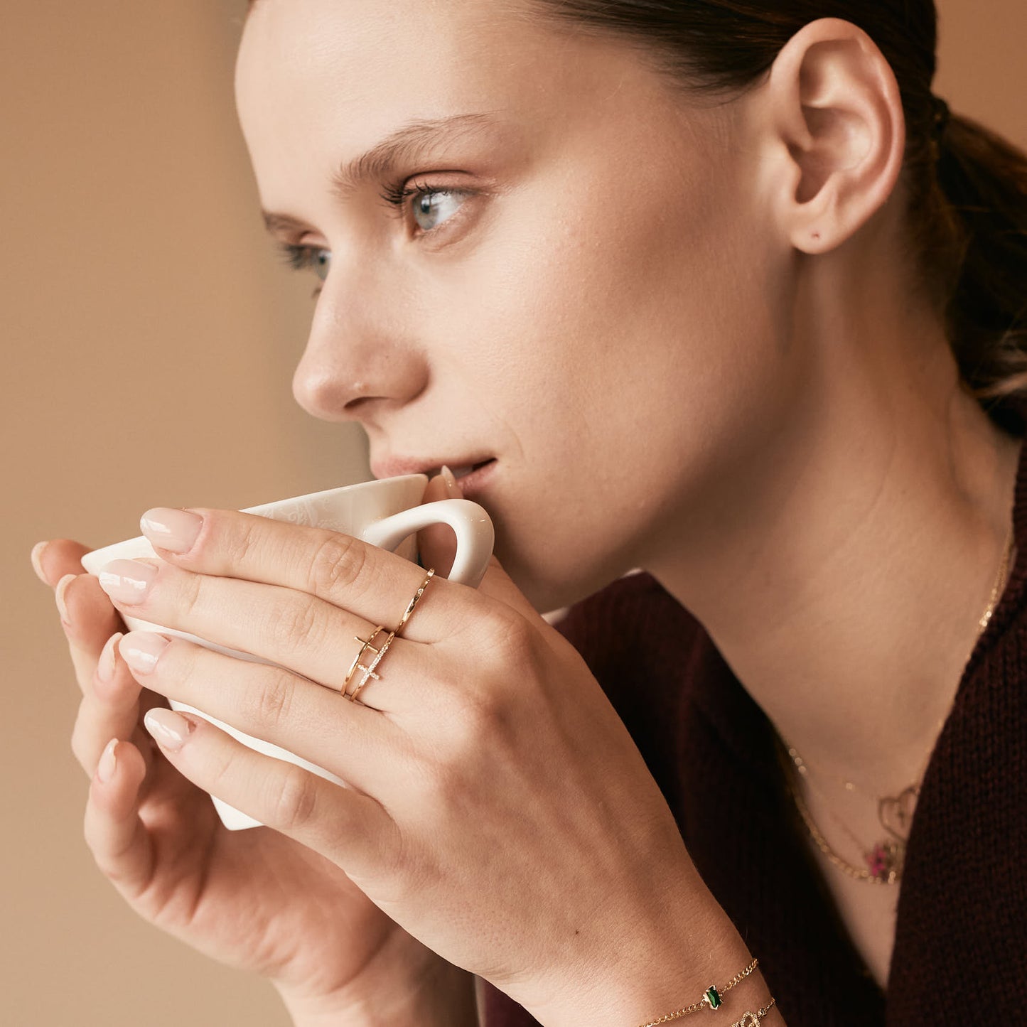 Diamond Slim Signet Ring in 14k Solid Gold