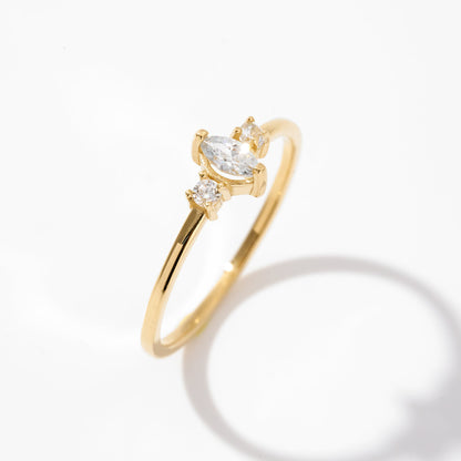 Three Stone - Pear Ring in 14k Solid Gold