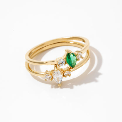 Three Stone - Pear Ring in 14k Solid Gold