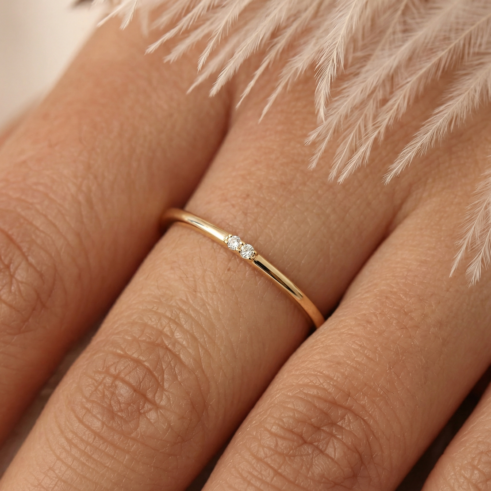 Two Diamond Minimalist Ring