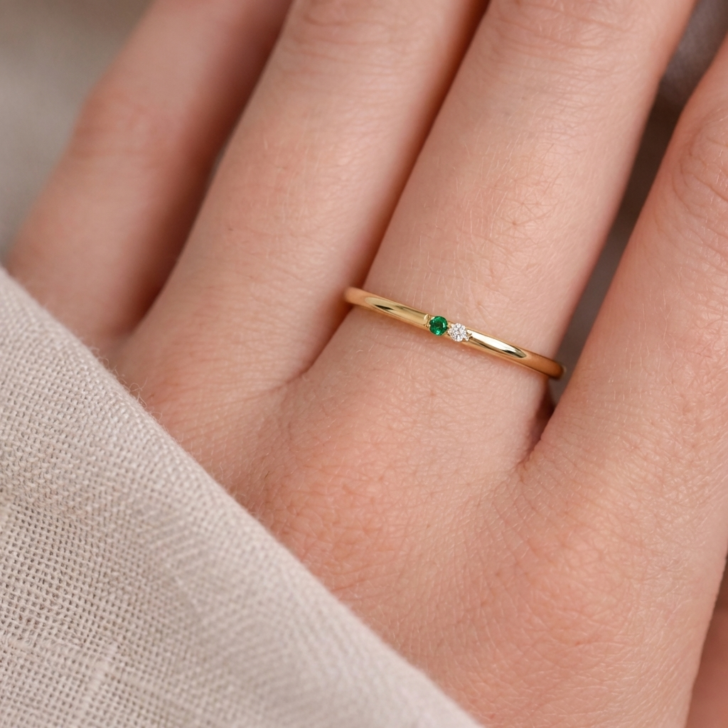 Two Birthstone Ring: Personalized Stacking Ring for Women