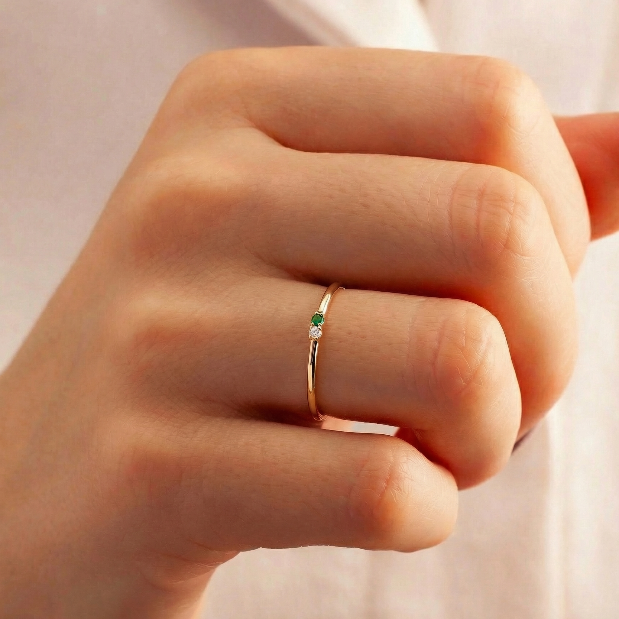 Two Birthstone Ring: Personalized Stacking Ring for Women