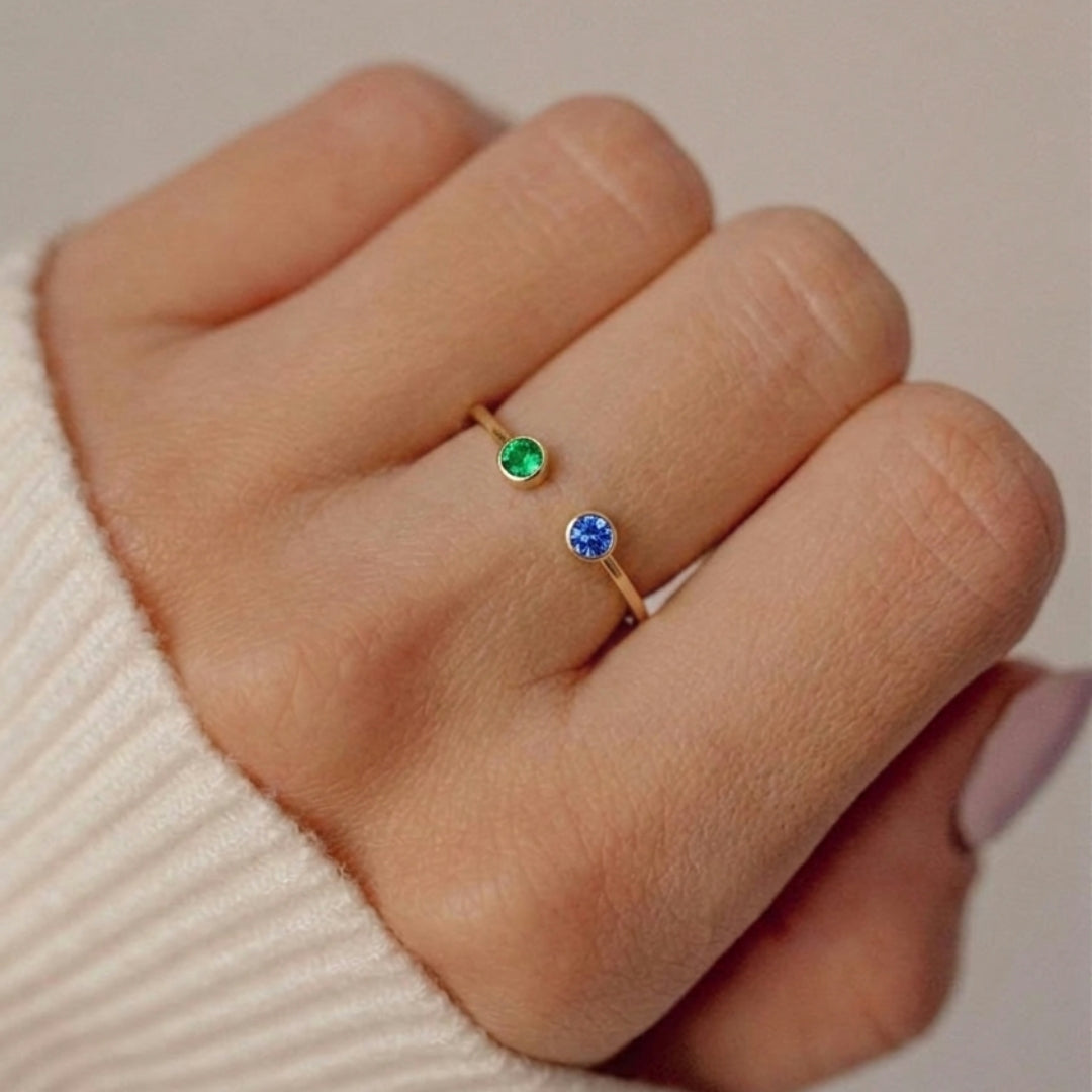 Personalized Dual Birthstone Open Ring