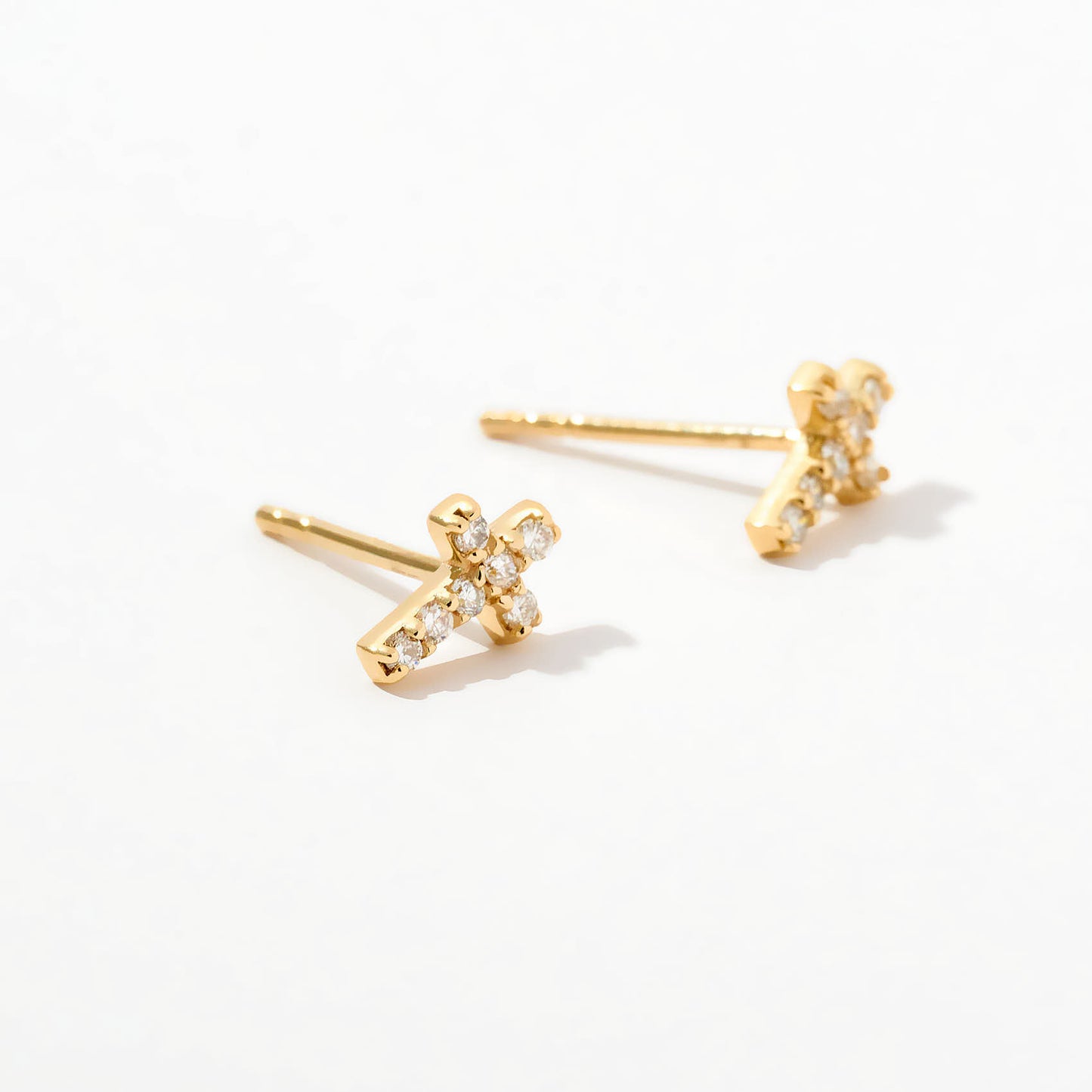 Diamond Cross Stud Earrings in 14K Solid Gold