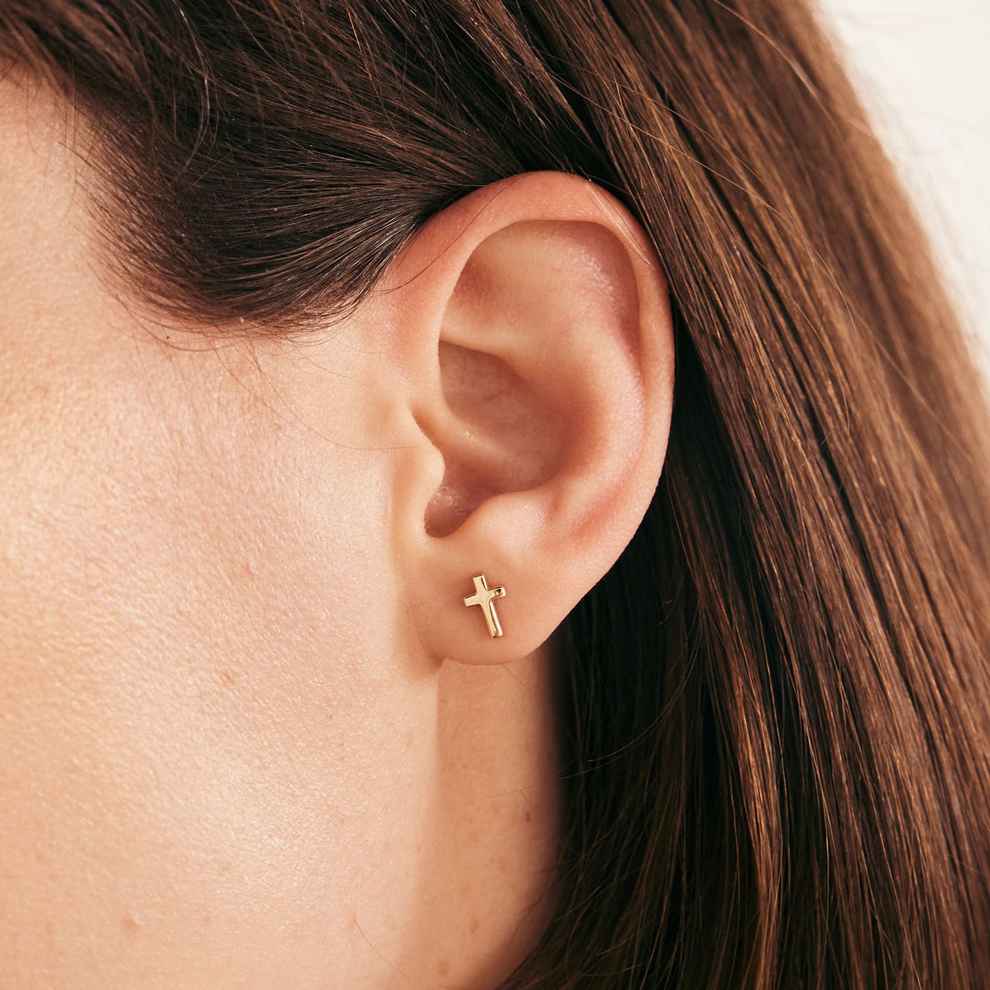 Cross Stud Earrings in 14K Solid Gold