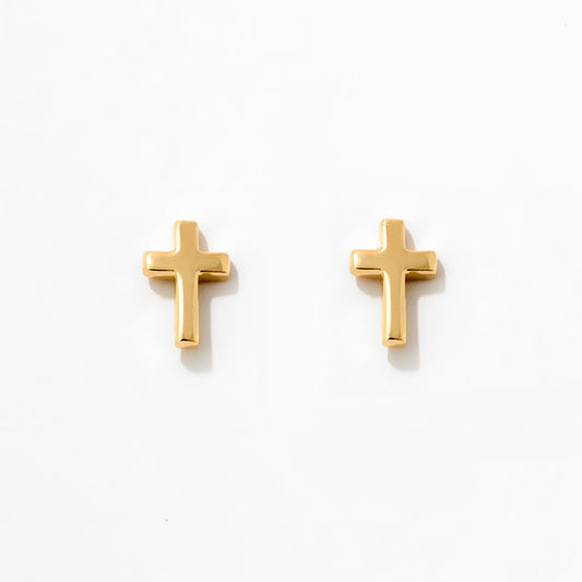 Cross Stud Earrings in 14K Solid Gold