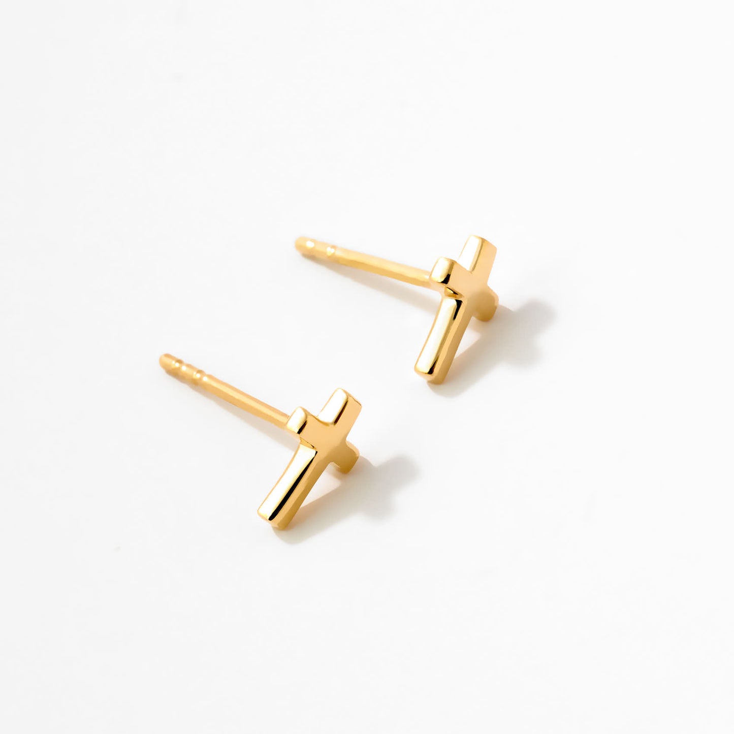 Cross Stud Earrings in 14K Solid Gold