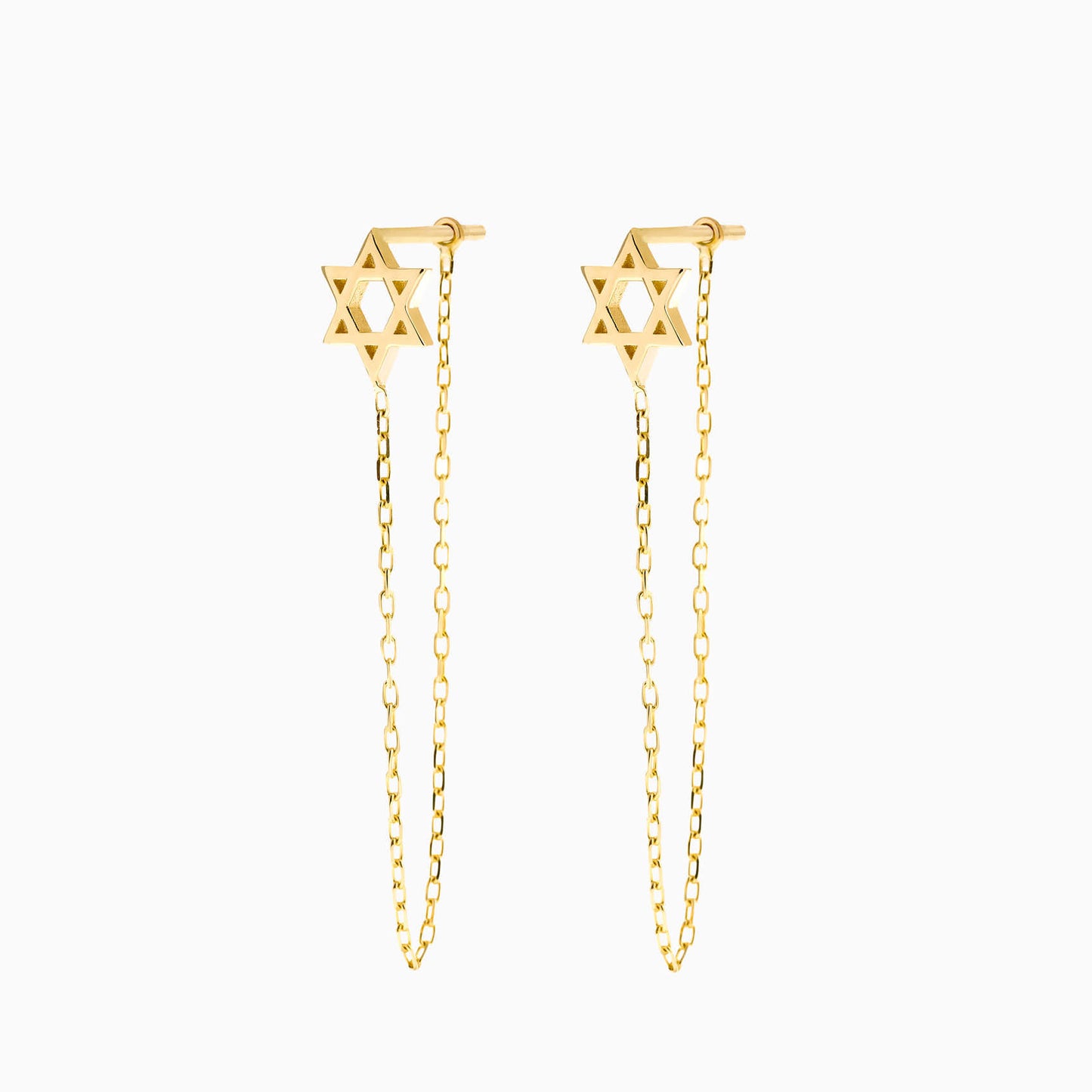 Star of David Dangle Chain Earrings in 14K Solid Gold