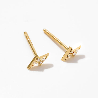 Diamond Lightning Bolt Stud Earrings in 14K Solid Gold