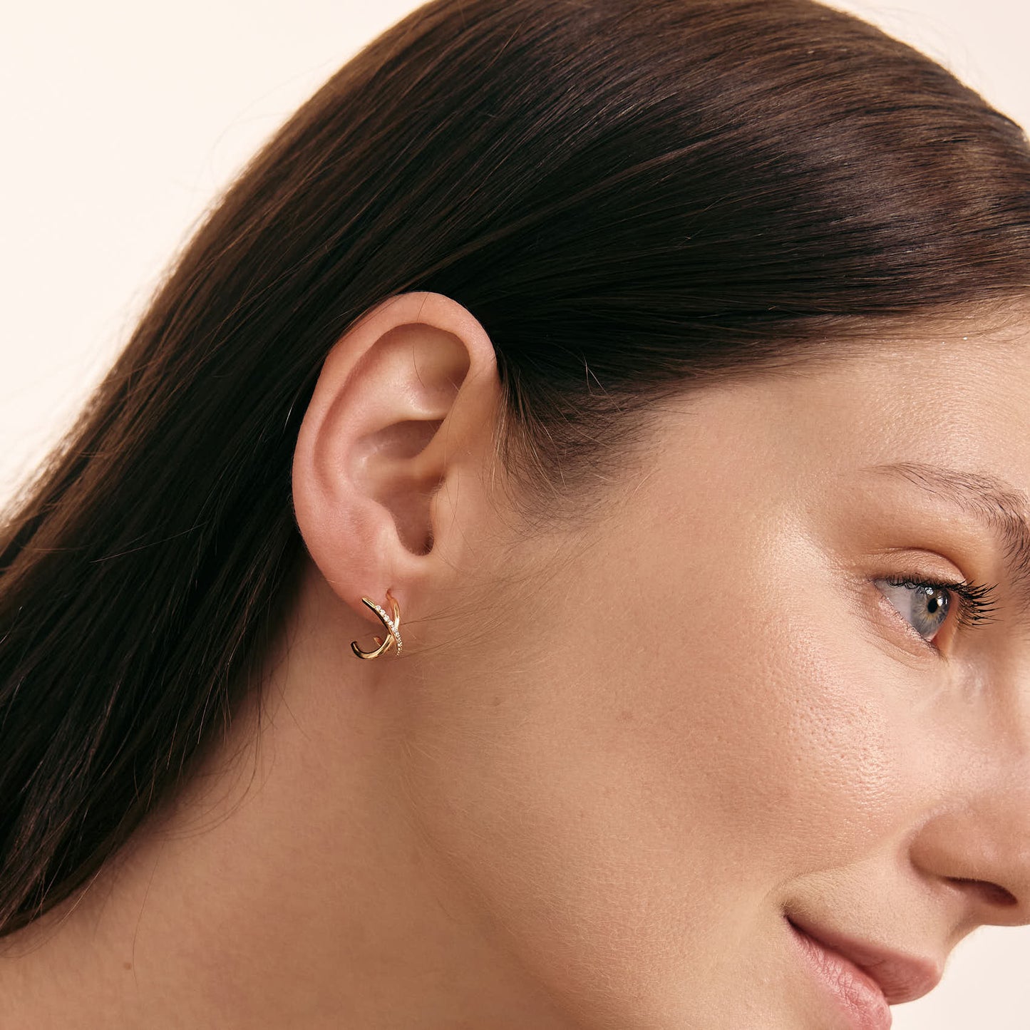 Diamond Criss Cross Hoop Earrings in 14K Solid Gold