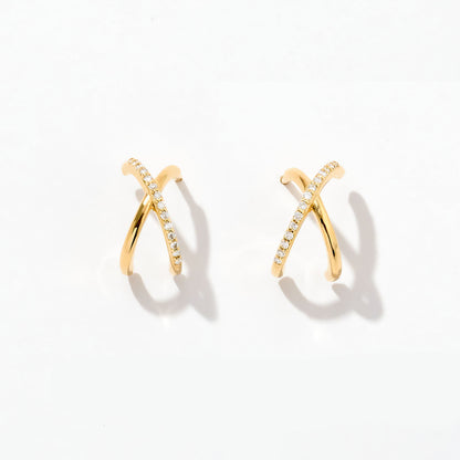 Diamond Criss Cross Hoop Earrings in 14K Solid Gold