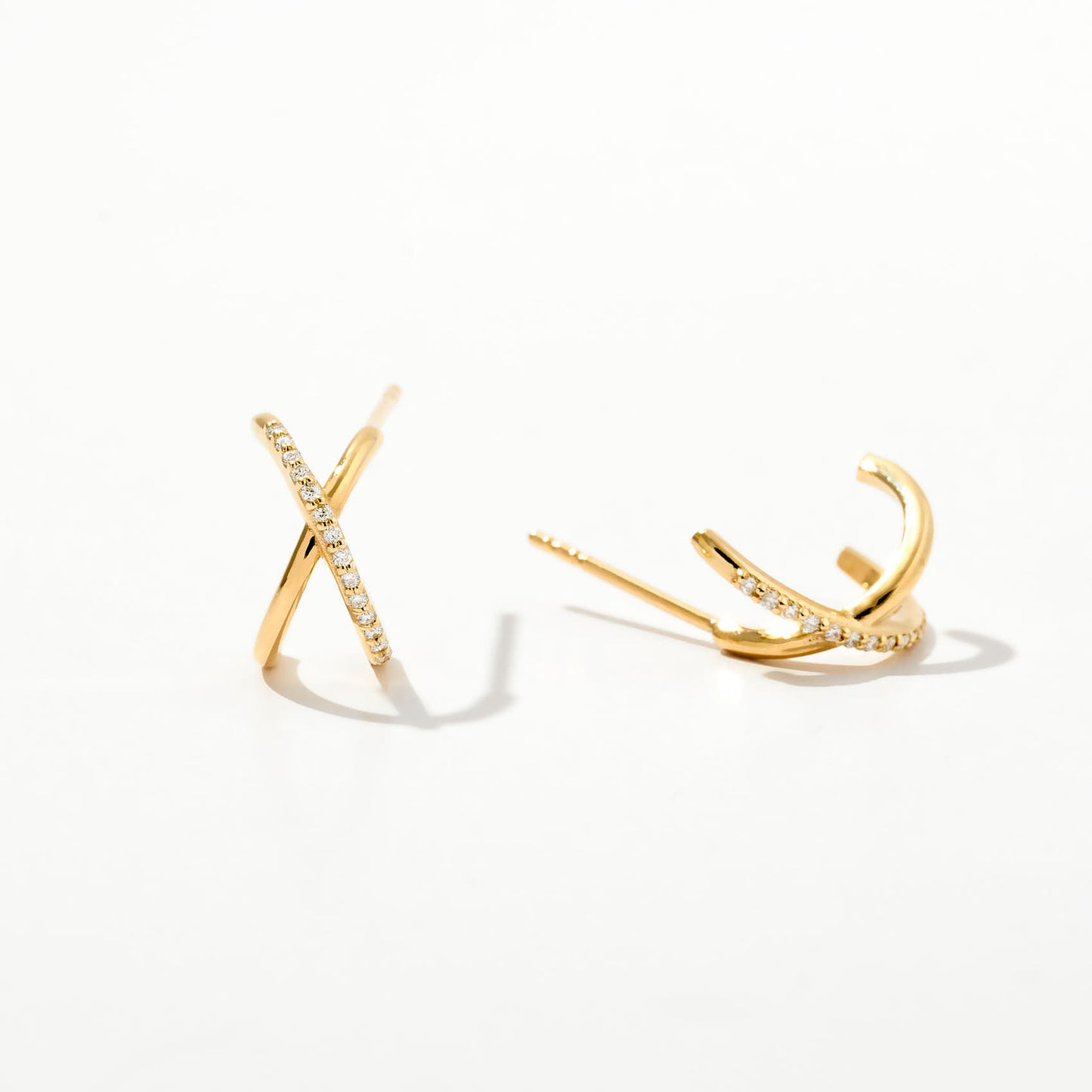 Diamond Criss Cross Hoop Earrings in 14K Solid Gold