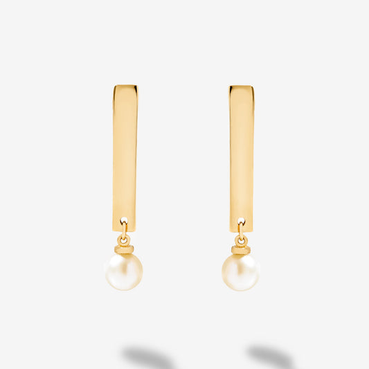 Pearl Bar Dangle Earrings in 14K Solid Gold