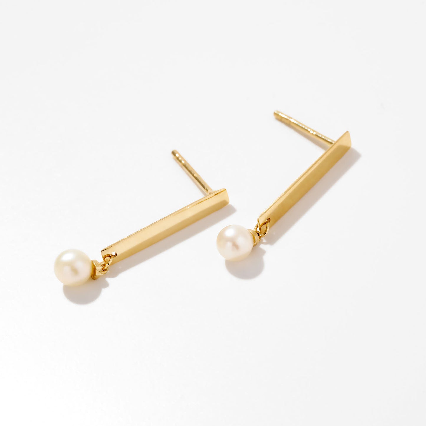 Pearl Bar Dangle Earrings in 14K Solid Gold