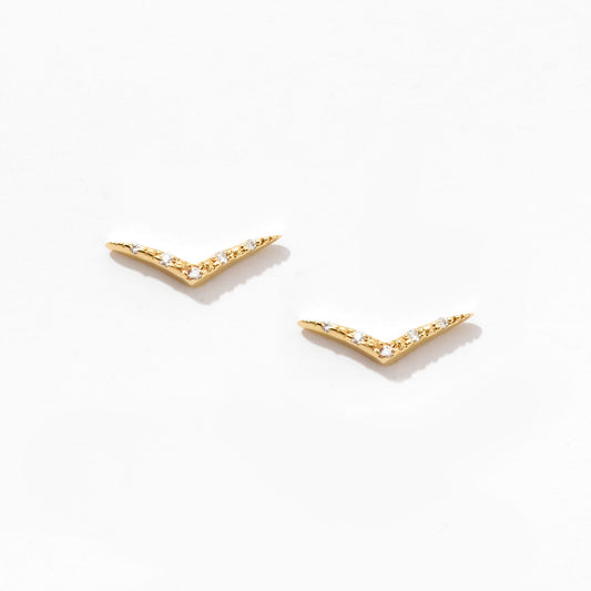 Diamond Curved V Stud Earrings in 14K Solid Gold