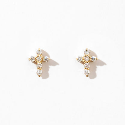 Diamond Cross Earrings in 14k Solid Gold