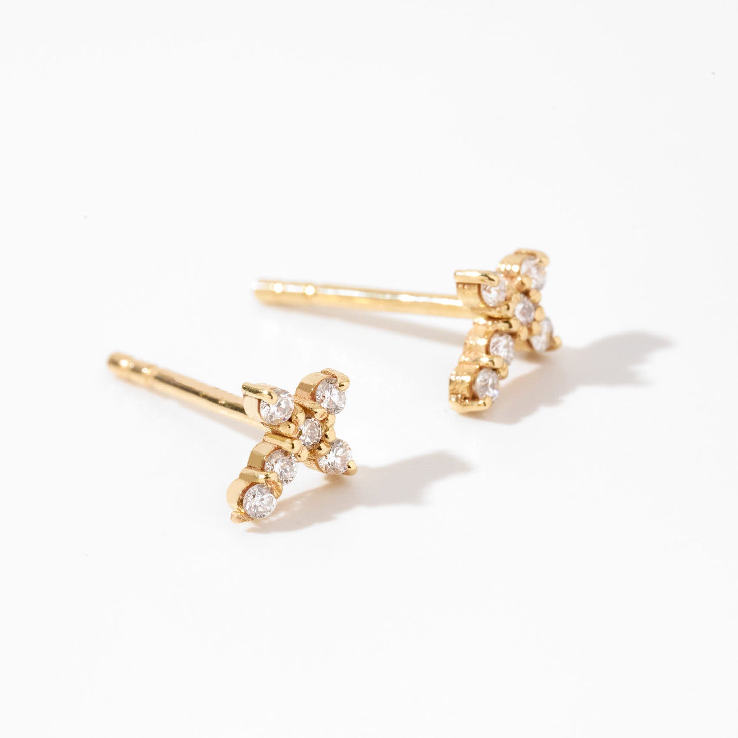 Diamond Cross Earrings in 14k Solid Gold