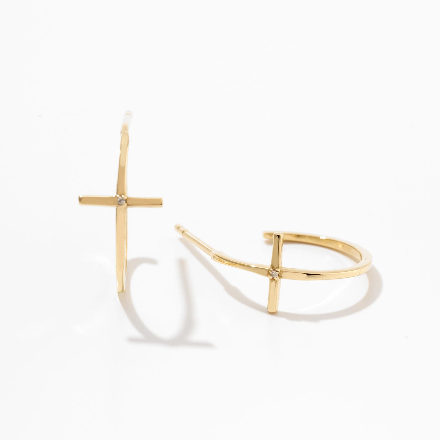 Diamond Cross Hoop Earrings in 14k Solid Gold