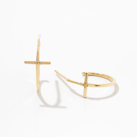 Diamond Cross Hoop Earrings