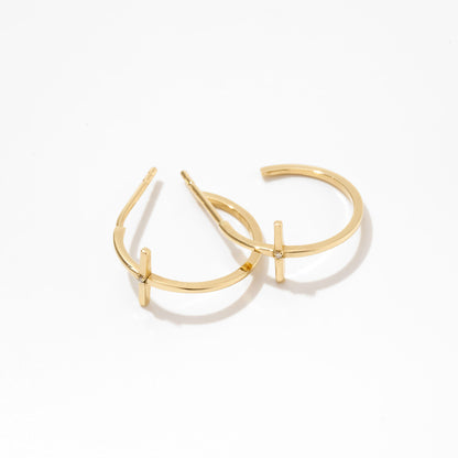 Diamond Cross Hoop Earrings in 14k Solid Gold