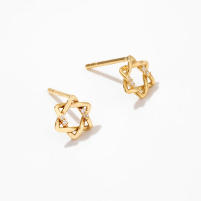 Diamond Star of David Earrings in 14k Solid Gold