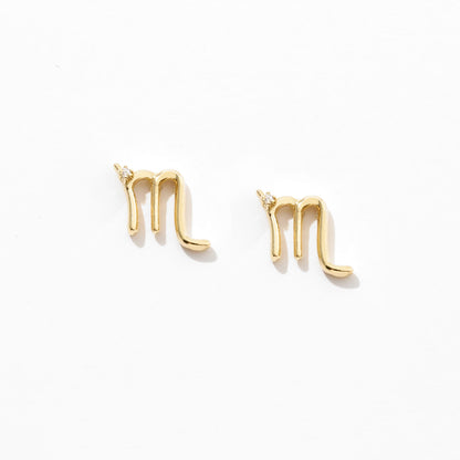 Diamond Zodiac Stud Earrings in 14k Solid Gold