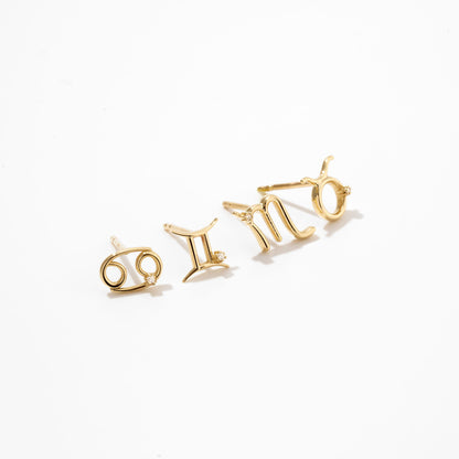 Diamond Zodiac Stud Earrings in 14k Solid Gold