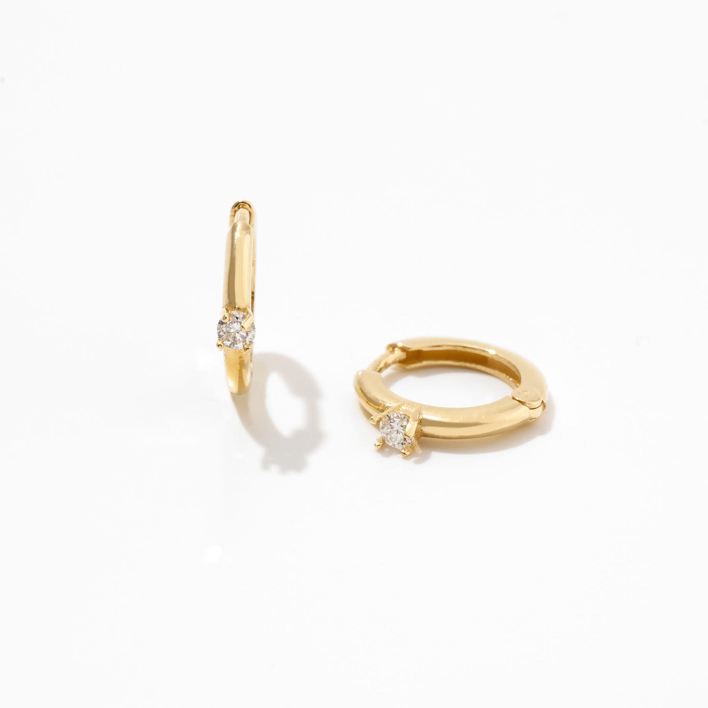 Diamond Solitaire Hoop Earrings in 14k Solid Gold