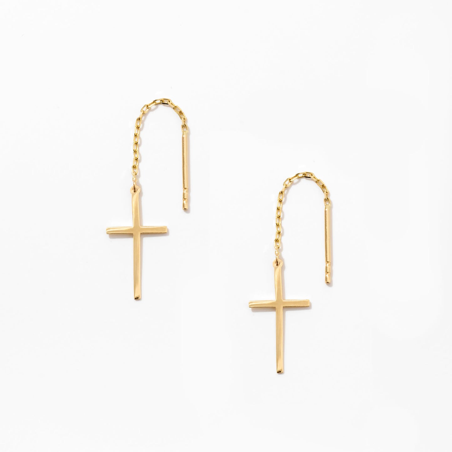 Cross Drop Dangle Earrings in 14k Solid Gold