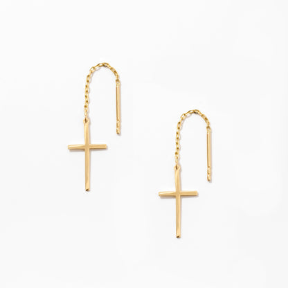 Cross Drop Dangle Earrings in 14k Solid Gold